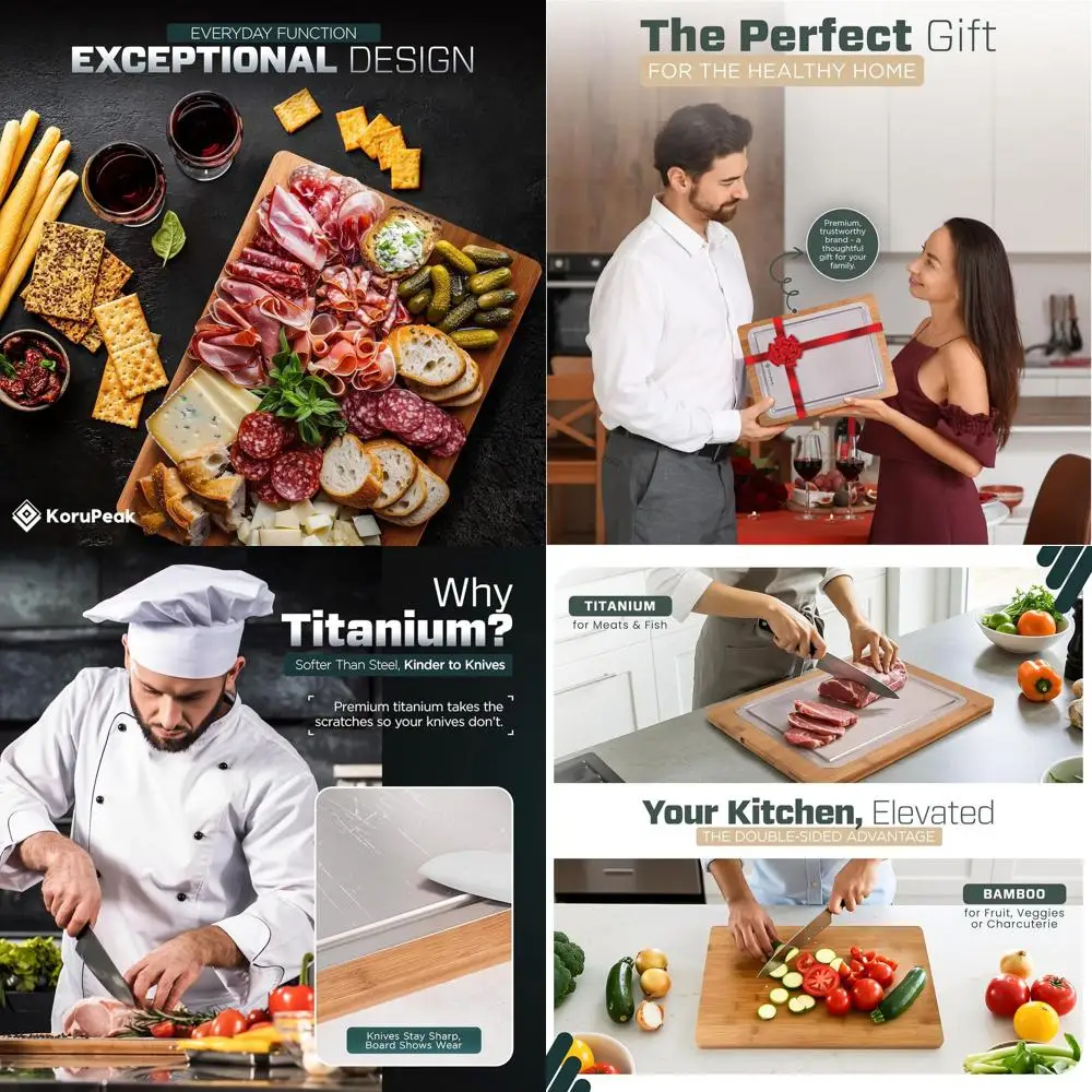 

Dual-Sided Large Bamboo-Edged Titanium Kitchen Cutting Board, 16x12