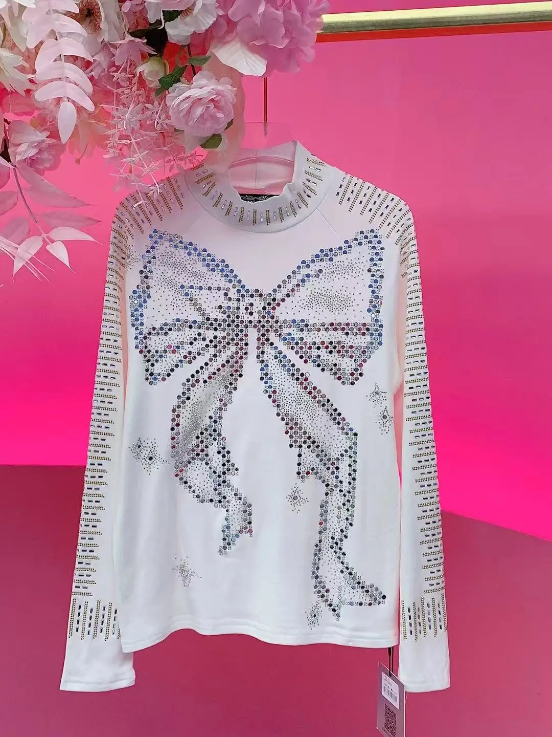 

Elasticity Cotton Sparkle Hot Drilling y2k T Shirt for Women's 2026 Trend New Fashion T-shirt Long sleeve Tops Female clothing