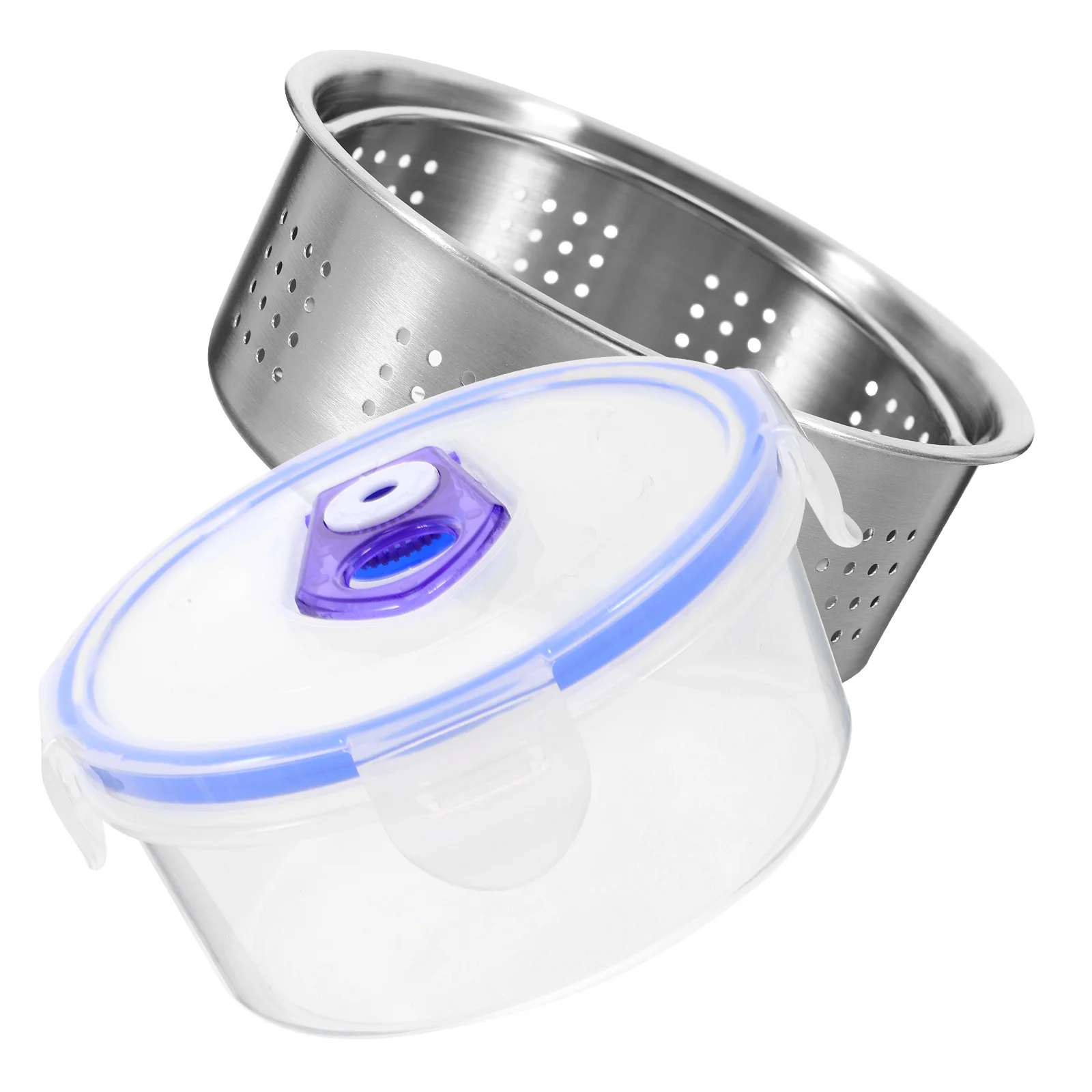 

1 set 2 Pieces Stainless Steel Vegetable Fruit Drain Basket 500ML Food Preservation Box Fridge Container Kitchen Storage
