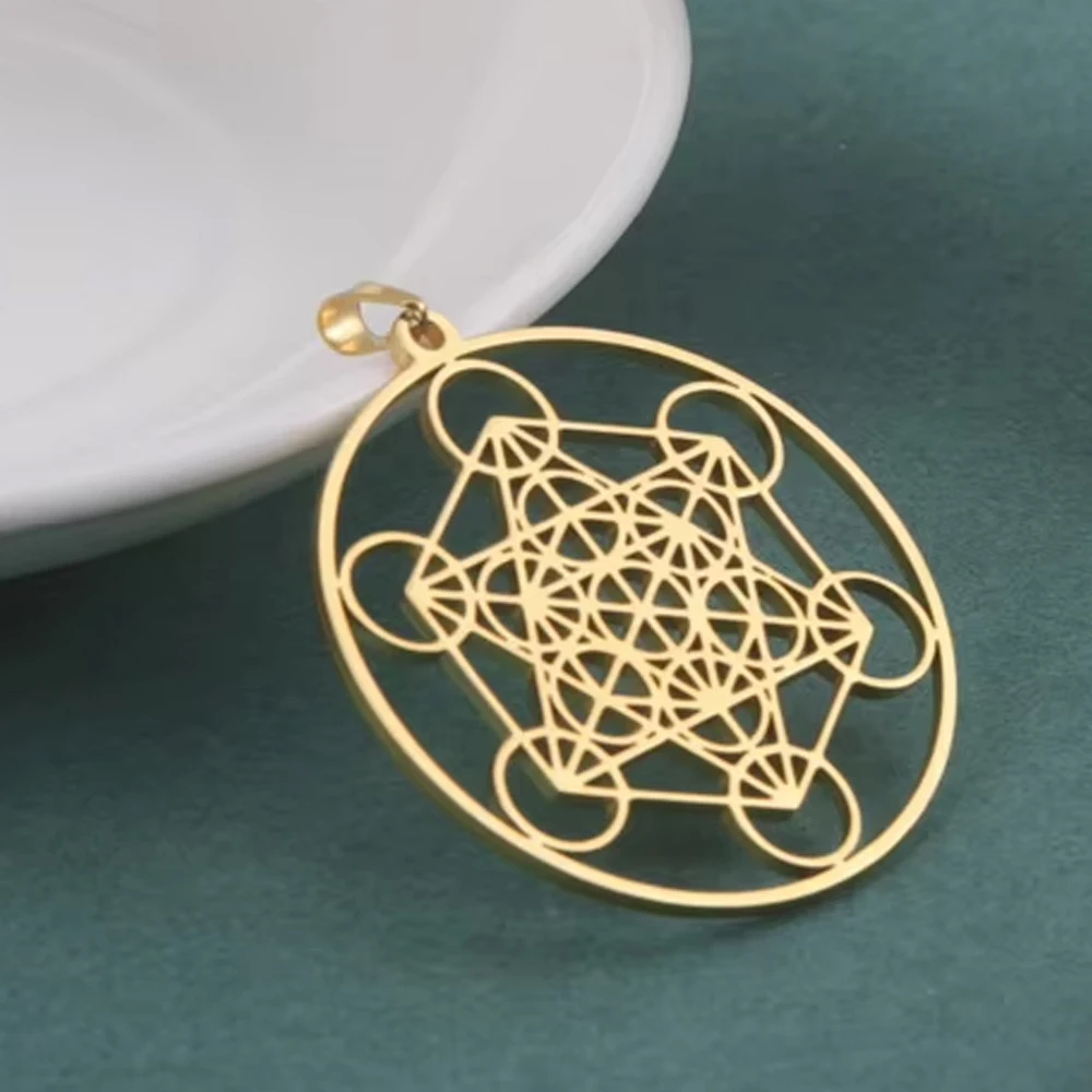 Dawapara Metatron Cube Pendant for Necklace Stainless Steel Charms for Jewelry Making Sacred Geometric Kabbalistic Tree of Life