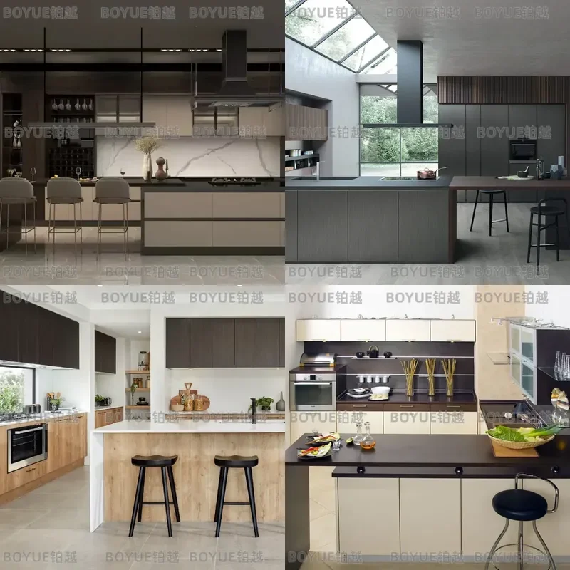Custom Whole House Kitchen Cabinet Set with Quartz Stone Countertop Wall Mounted Storage Cupboards Door Panel Design