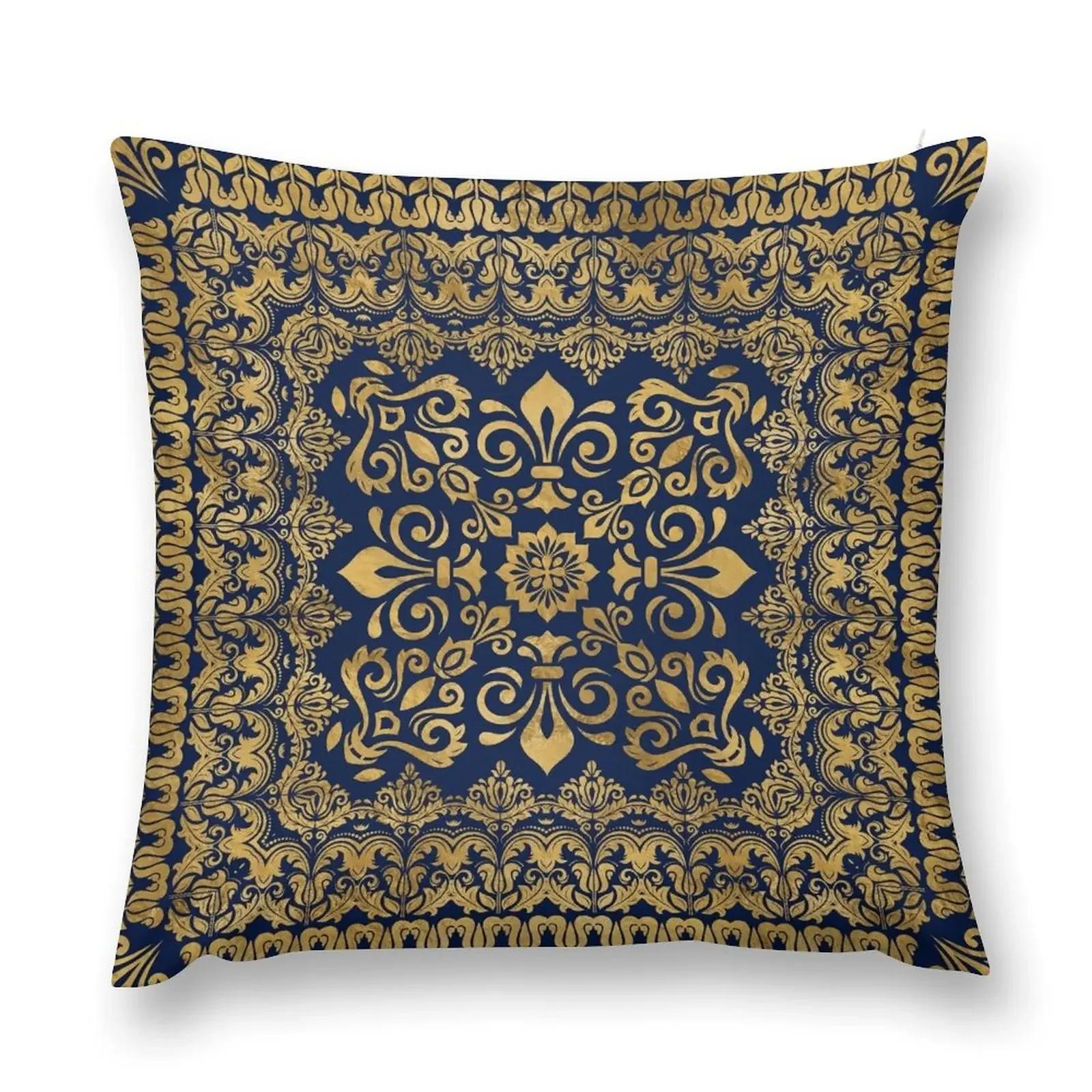 

Oriental Damask Ornament - Gold on dark blue #1 Throw Pillow Pillow Cases Decorative Cushion Cover Luxury pillow