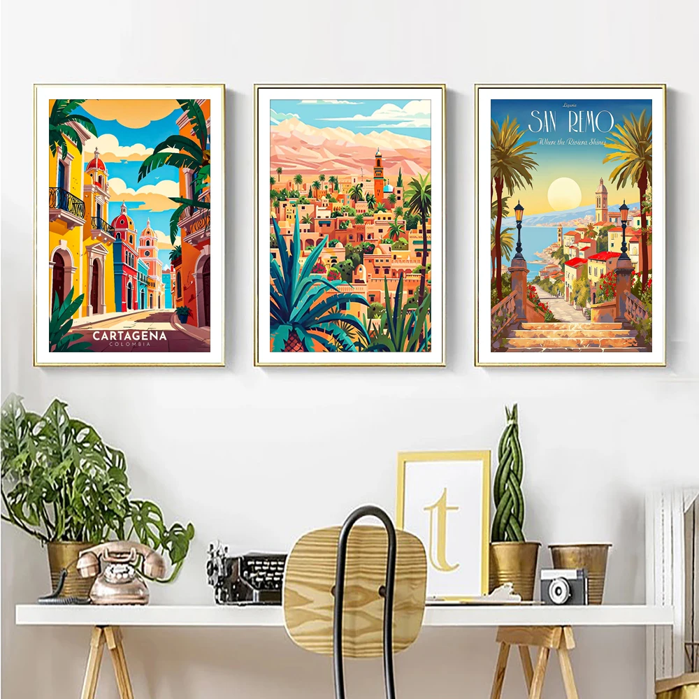 Volle Runde/quadratische Diamant Kunst Malerei Marrakesch Poster Marokko Landschaft Diamant Mosaik 5D DIY Edelstein Inlay Wand Dekoration – Detail 1