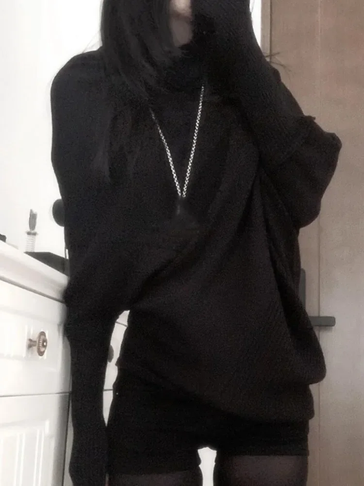 秋冬のゆったりスタイルニットシャツトップス サブカルチャー ルーズニットTシャツ Y2K カジュアル アメリカンセーター レディース ジャンパー ニットウェア