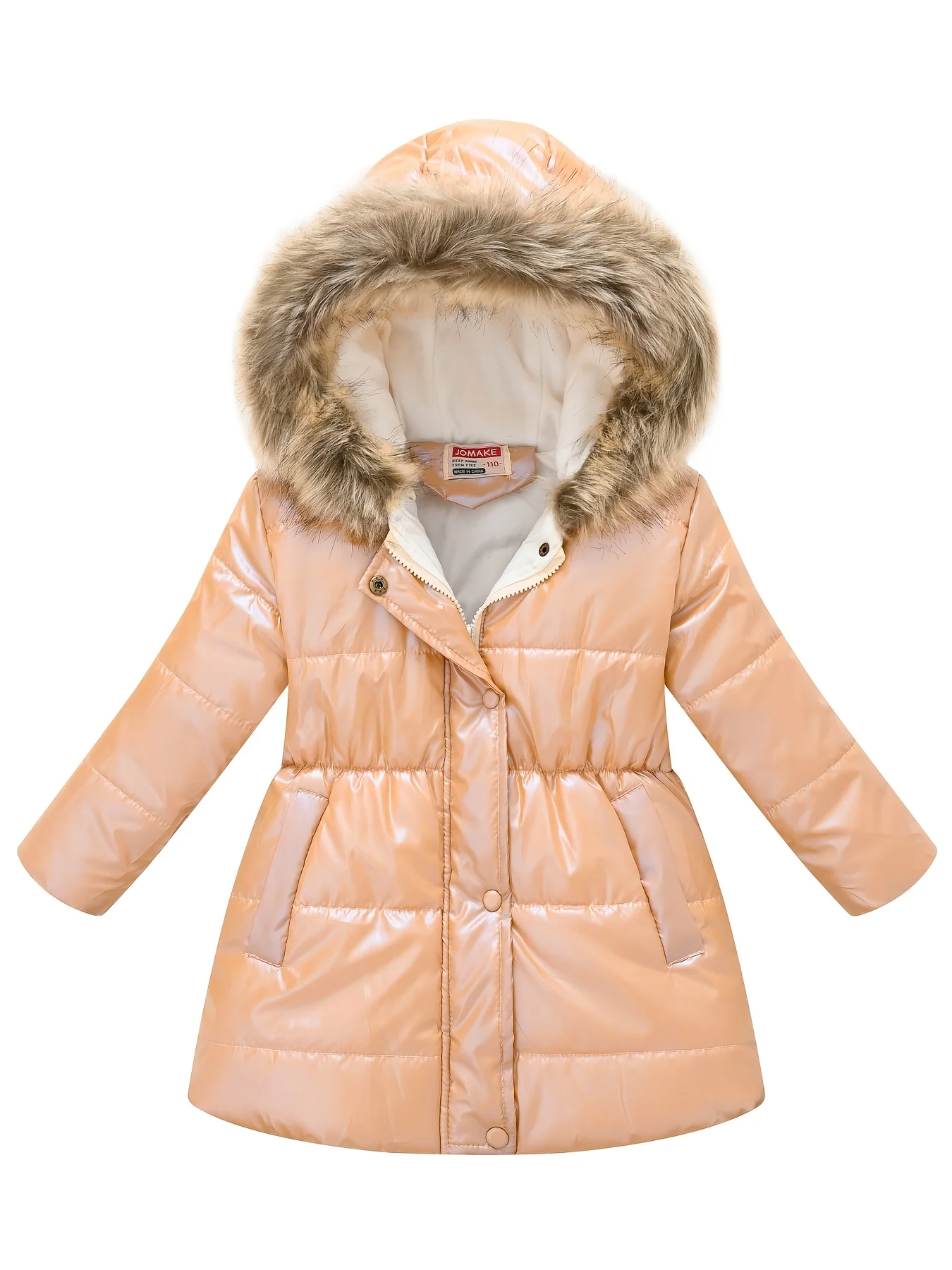 Girls Dressy Cute Thermal Thickened Hooded Jacket, Down Alternative Padded Outwear For Winter
