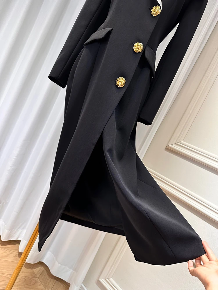 DEAT 2024 Autumn New Arrival Fashion Women\'s Lapel Single-breasted Windbreaker High-end Contrast Color Suit Trench Female 15C568