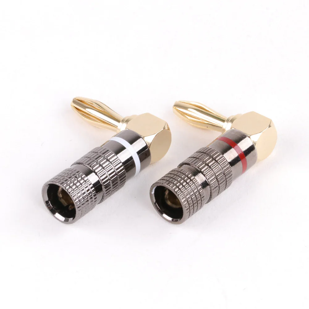 8pcs Banana Plug Right Angle 90 Degree 4mm Gold-Plated Video Speaker Adapter Audio Banana Connectors Metal Shell