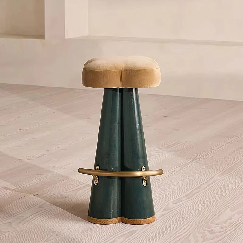 New American luxury simple solid wood environmentally friendly and durable bar stool sponge fabric seat pedal high foot design