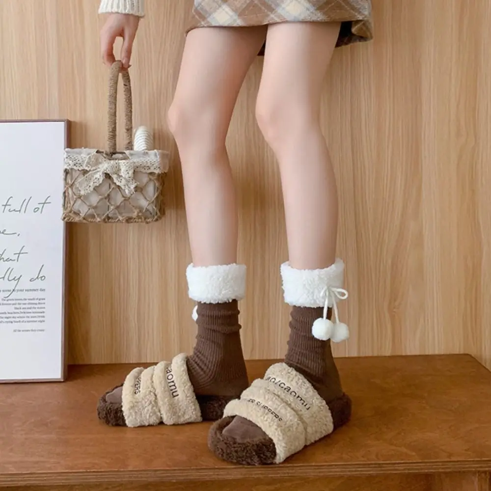 New Sweet Bow Middle Tube Socks Cotton Middle Tube Snow Boot Socks Knitted Solid Color Female Hosiery Winter Christmas Gifts