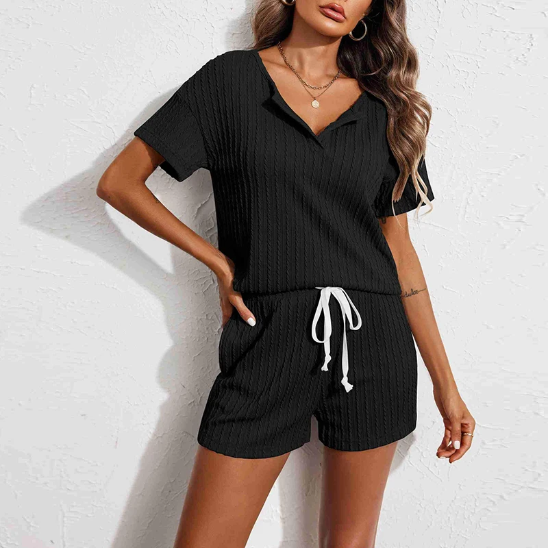 Women Pajama Sets Home Clothes Pyjamas Short Sleeve Tops Shorts Sleepwear 2 Pieces Woman Soft and Comfortable Loungewear Pijama