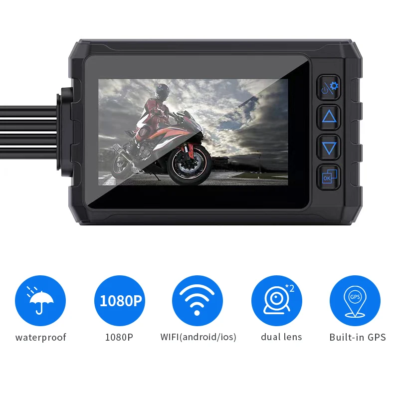 Full Body Waterproof Motorcycle Camera Recorder WiFi Dual 1080P Full HD Motorbike Autocycle DVR Dash Cam Black GPS Box