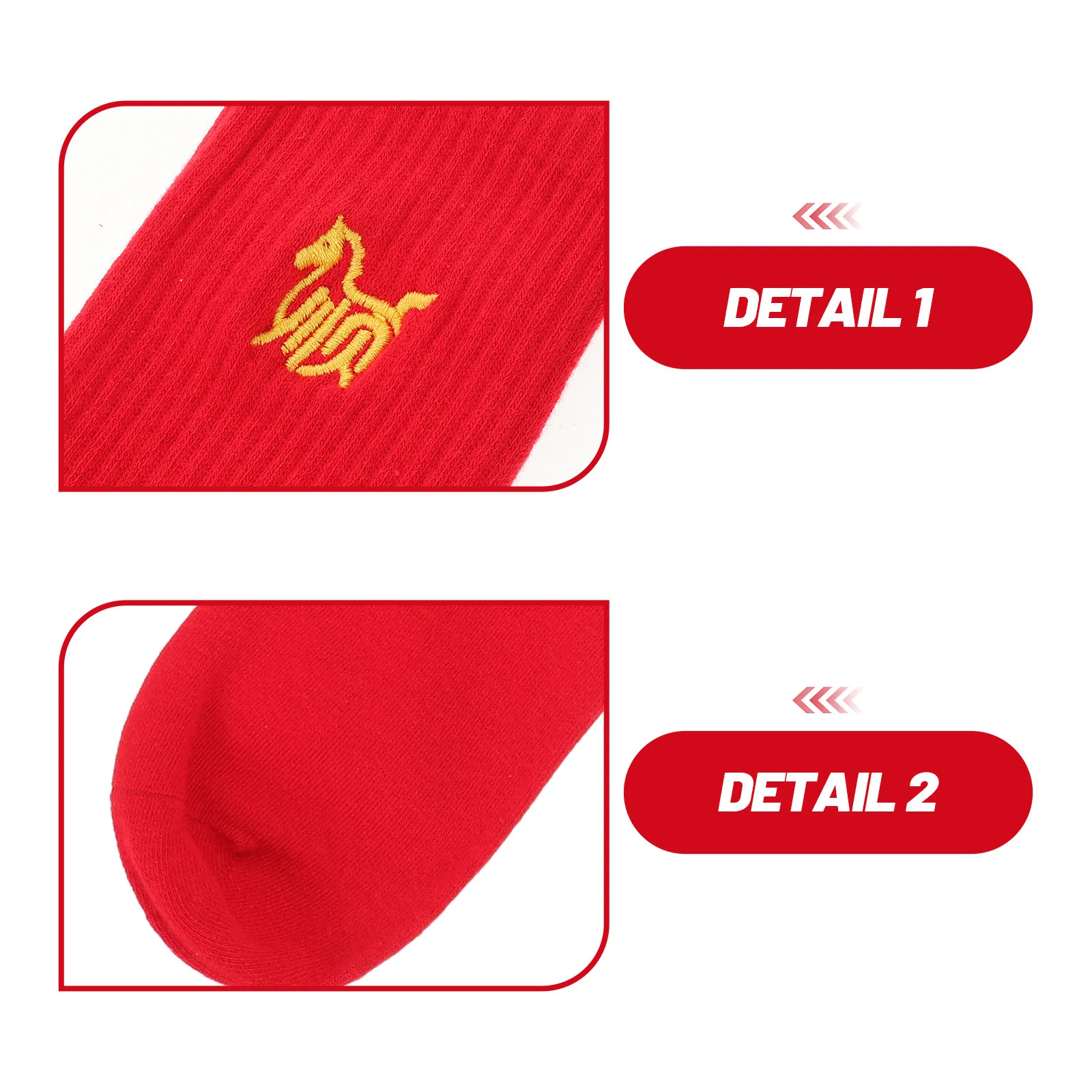 

2Pairs Year of The Horse Red Socks 2026 Embroidered Zodiac Calf Socks Cotton Crew Festive New Year Party Blessing Fortune