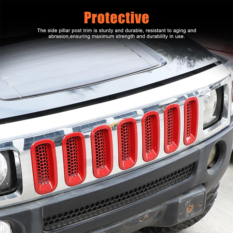 

For Hummer H3 2005-2009 ABS Black Red Car Front Grille Mesh Inserts With Headlight Cover Trim Exterior Accessories