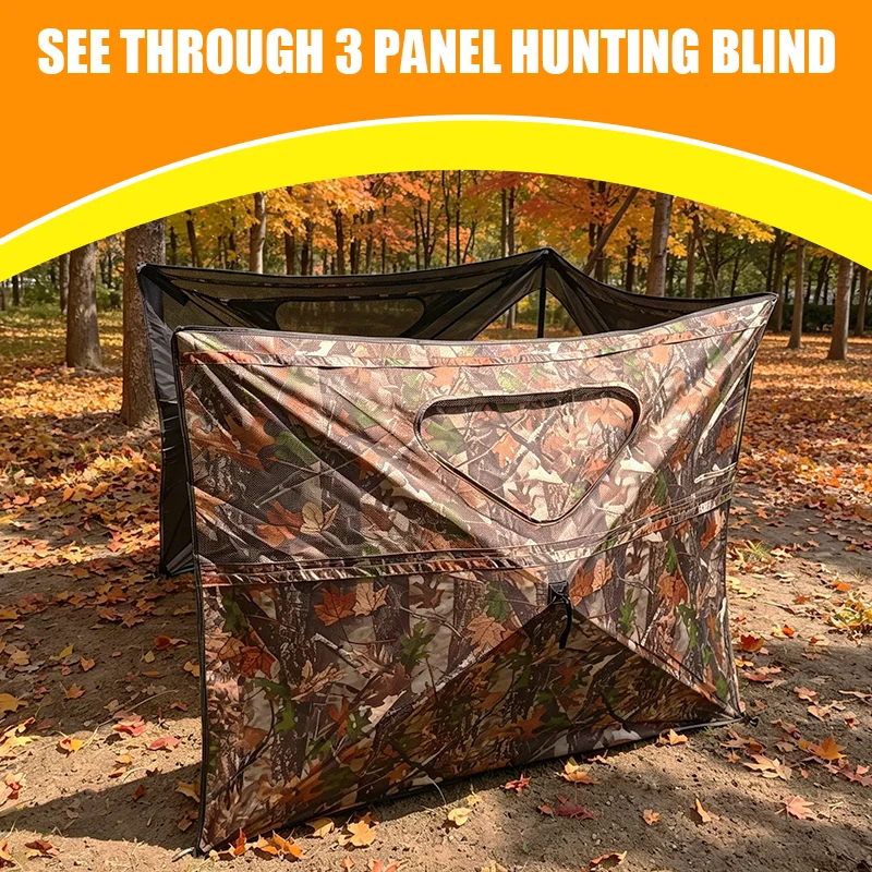 Camo See Through Hunting Blind 3 Panel Foldable Mesh Window Hook for Turkey Deer Hunting Outdoor Woods