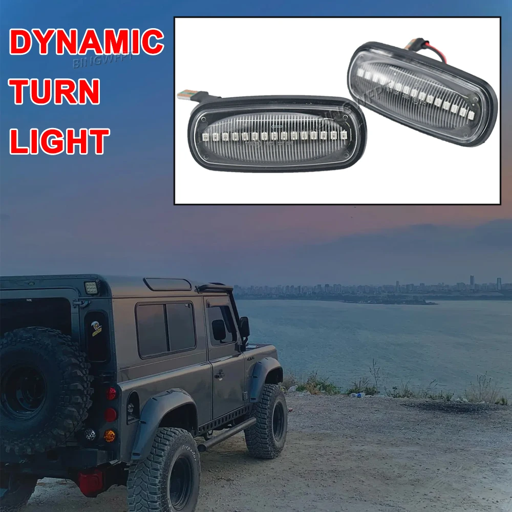 2PCS Dynamic Flowing LED Side Marker Light For Land Rover Discovery 2 1999-2004 Defender Freelander 1 2002-2005