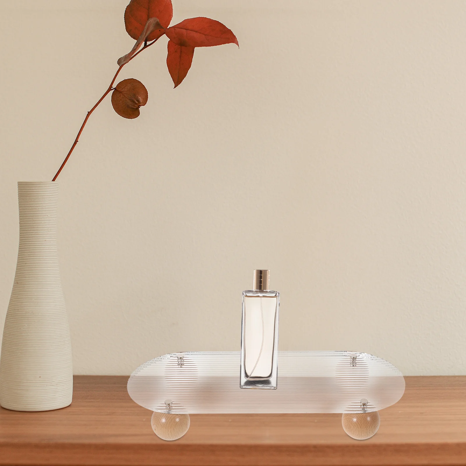Nampan Akrilik Bergaris untuk Kamar Mandi, Organizer Parfum, Tempat Makeup, Nampan Parfum Meja Rias