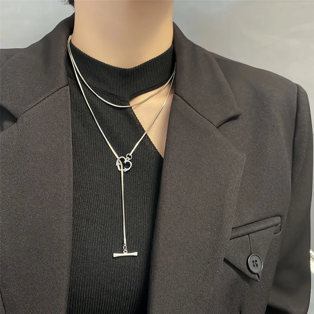 Fashion Simple Titanium steel Long Chain Necklace for Women Egirl Minimalist OT Buckle Necklace Sweater Chain Party Jewelry 2022