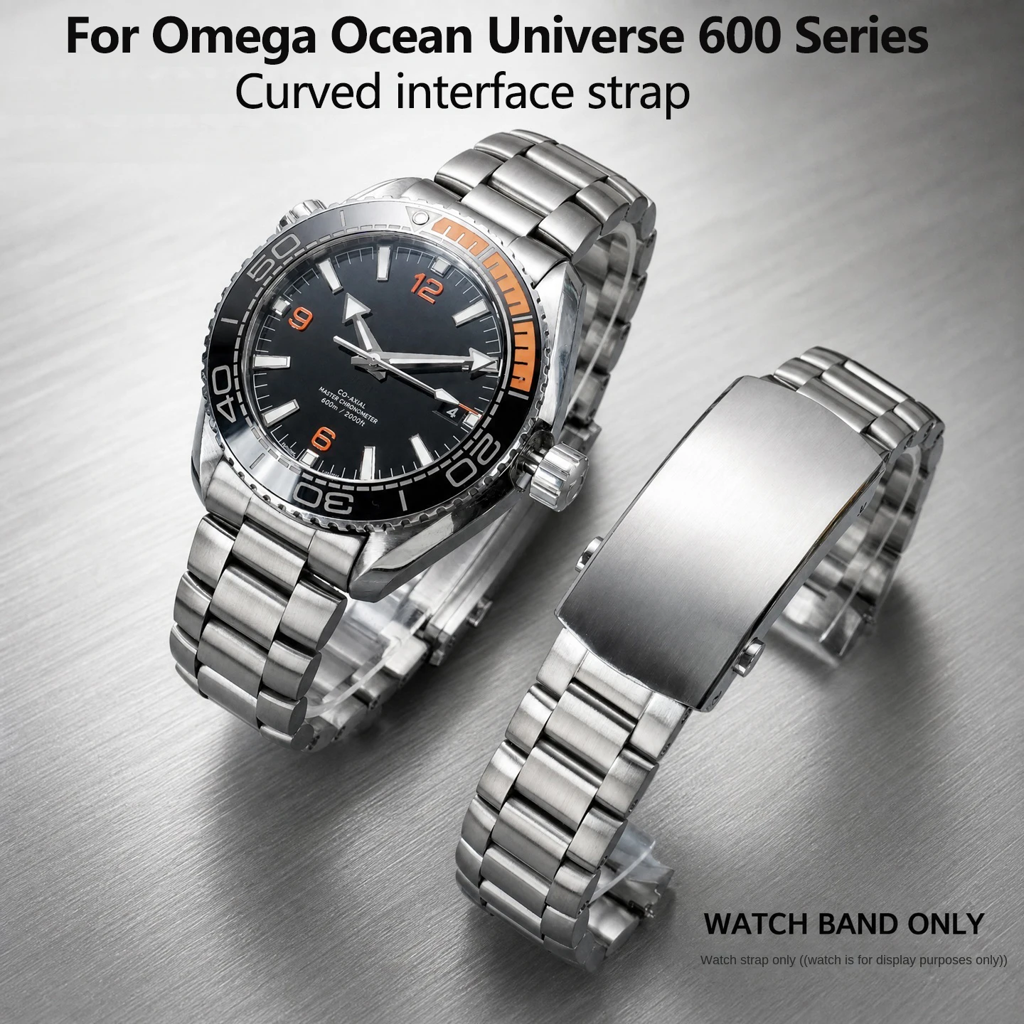 21mm Curved strap for Omega Seamaster 600 series ocean universe quarter orange stainless steel band，Adjustable folding buckle