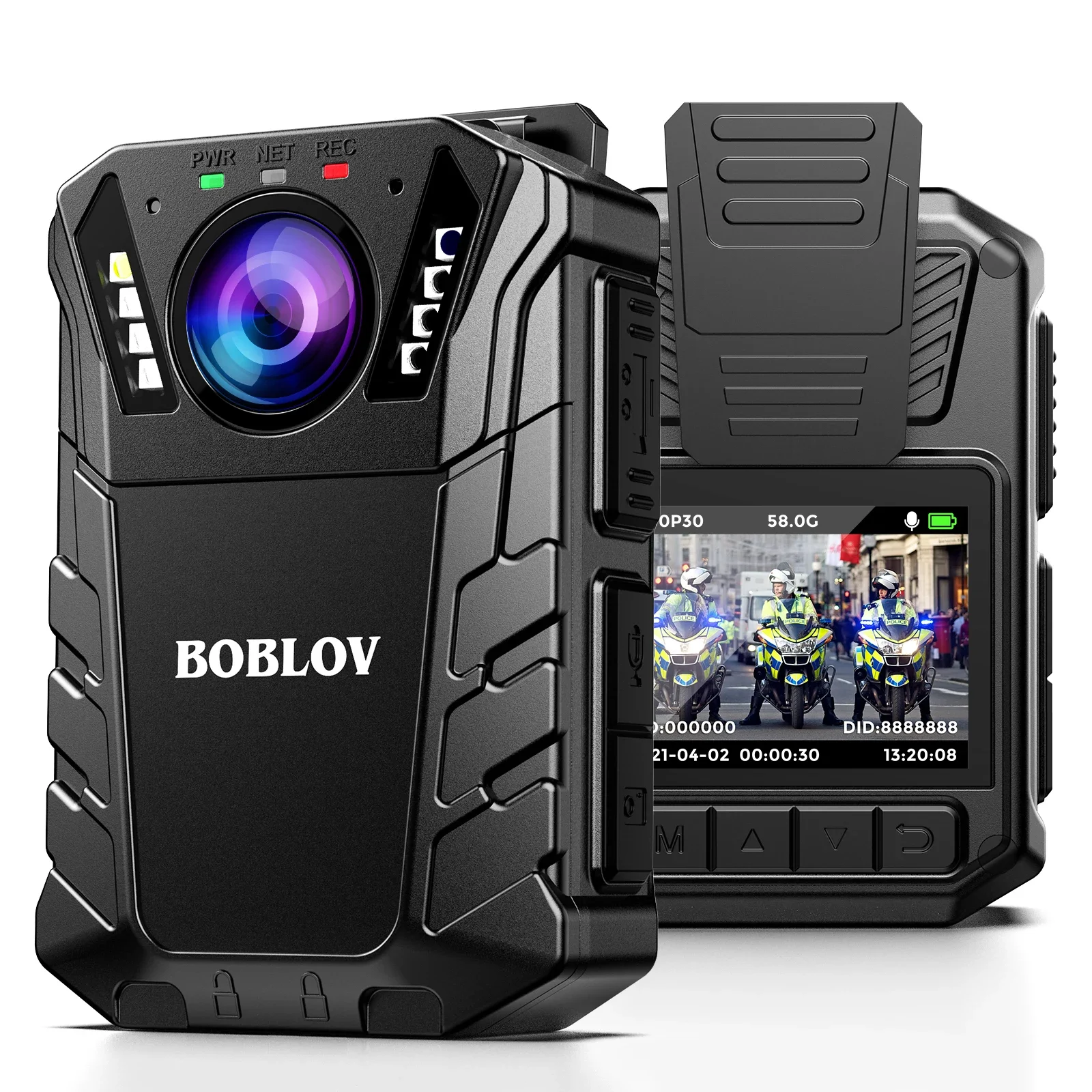 Boblov KJ09 Charging Dock 64GB 128GB 1296P IP66 Waterproof 120 Wide Angle Night Vision Body Worn Camera with External Camera