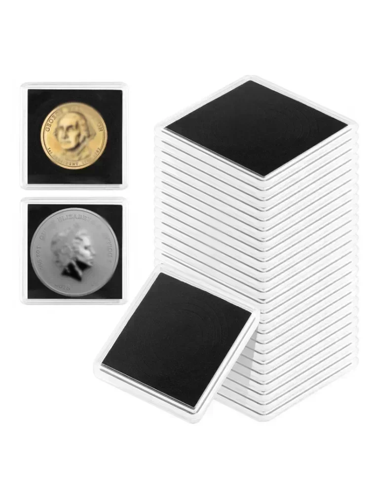Boîte à pression pour pièces commémoratives, 30 pièces, avec mousse rembourrée réglable noire, pièces de collection de différentes tailles, boîte d'exposition de pièces de monnaie en acrylique