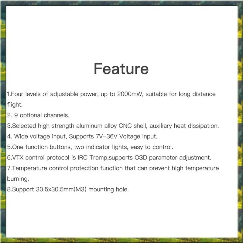 

ABGZ для GEPRC MATEN 1,2G 2W VTX траверсер SMA внутреннее отверстие рассеивание тепла черный сигнал стабильные параметры экранного меню