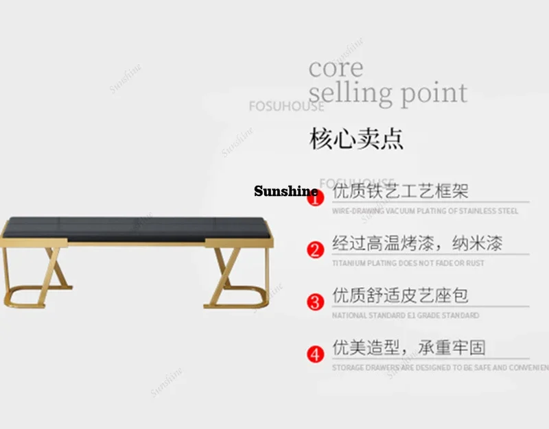 Nordic Wrought Iron Stools Home Furniture Bedroom Bed Tail Stool Luxury Living Room Change Shoes FootstoolY