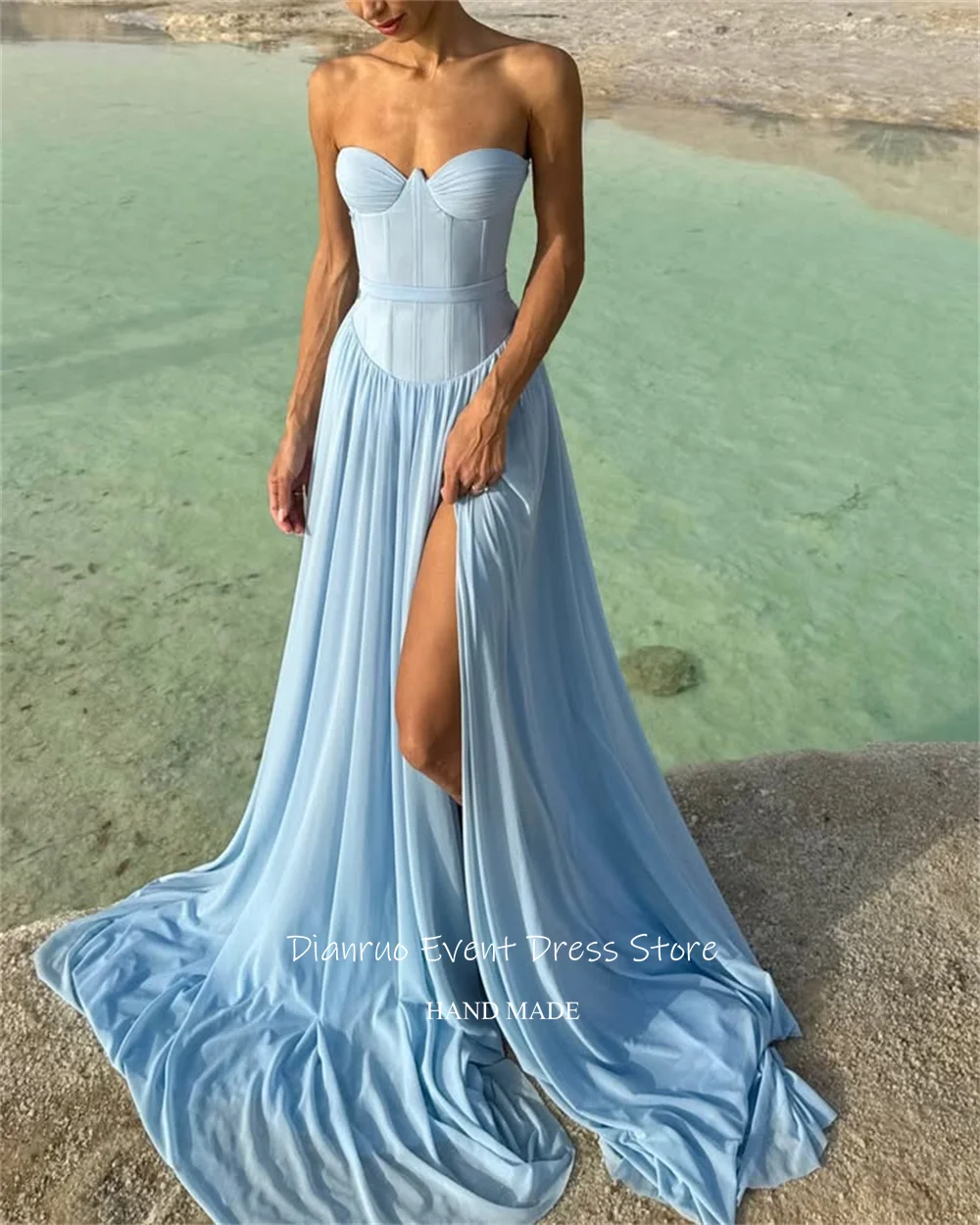 فستان سهرة شيفون من Dianruo بفتحة عالية أنيق على شكل قلب للحفلات الرسمية على الشاطئ فساتين أنثوية من De Noite مخصصة