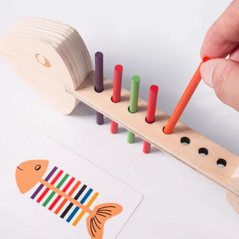 Juguete Montessori a juego de hueso de pescado, clasificación de colores y juego de combinación sensorial, rompecabezas para niños de 3 años y más
