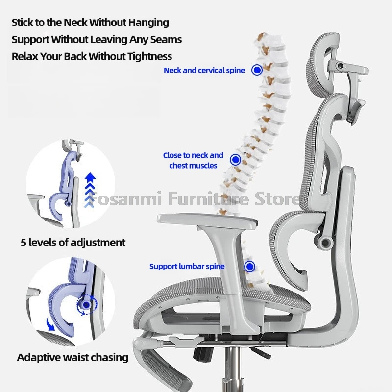 Дышащее износостойкое сетчатое офисное кресло с подголовником и поясничной поддержкой Компьютерные стулья Домашнее вращающееся кресло для геймера с колесиками