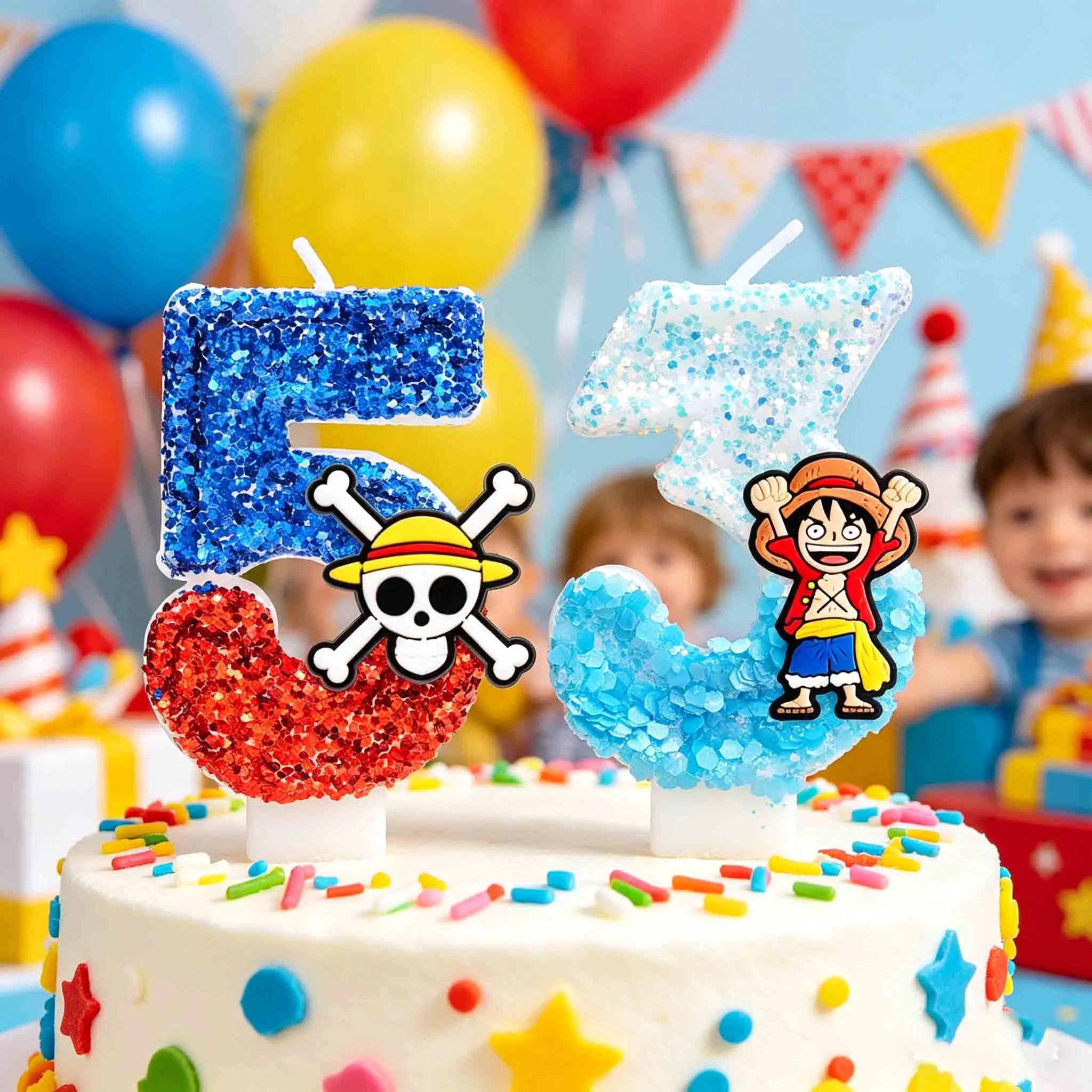 Cartoon One Piece Luffy Geburtstagskerzen Tortendekoration Anime Piraten Themenparty Zubehör Kinder Geburtstagstorten-Dekorationen