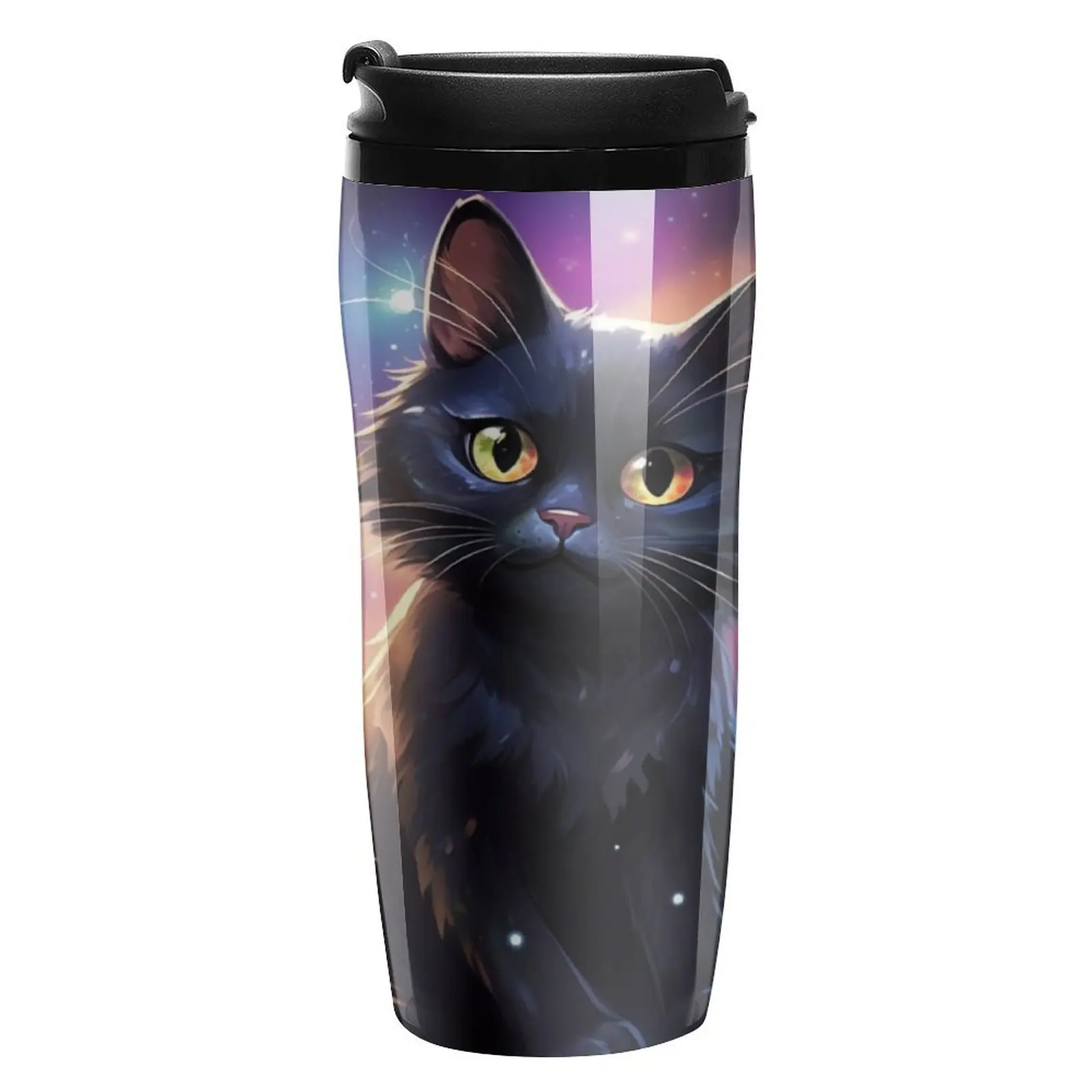 Black Cat Coffee Mug to Go Galaxy Space Beach Customize Water Bottle Keep Heat Cold and Hot 350ml Plastic Cup