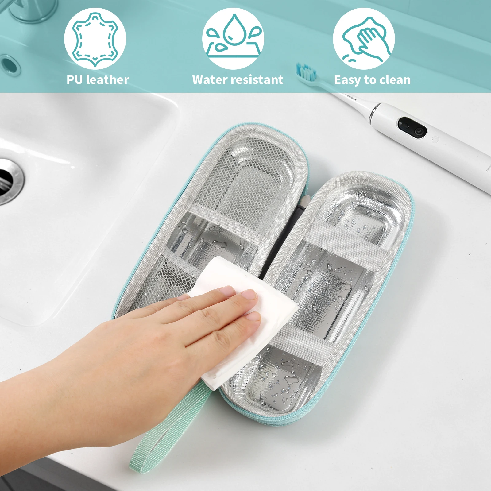 Travel Toothbrush Case for Oral-B Pro/iO/Philips Sonicare, Traveling Toothbrush Storage Bag with Mesh Pocket Covers Box