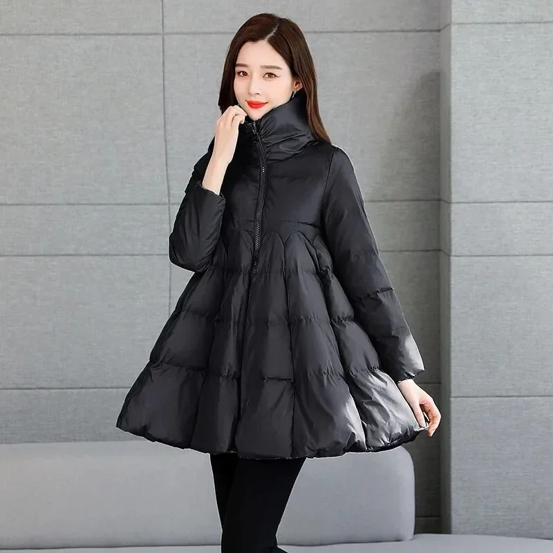 Women Winter Jacket New Korea Stand Collar Cloak Mid Long Cotton Padded Jacket Thicke Warm Parka Cotton Clothes Female Outerwear