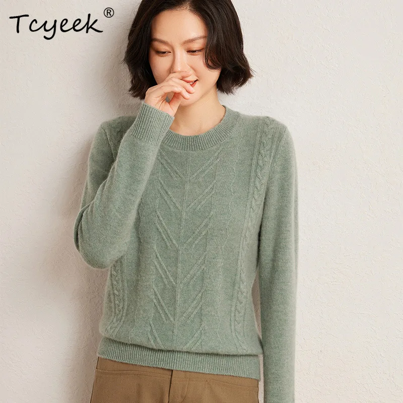 

Tcyeek, 35% Cashmere 65% Wool Elegant Sweater, Simple Knitted Base Sweater, Casual Sweater Top, New Autumn and Winter T48920KS