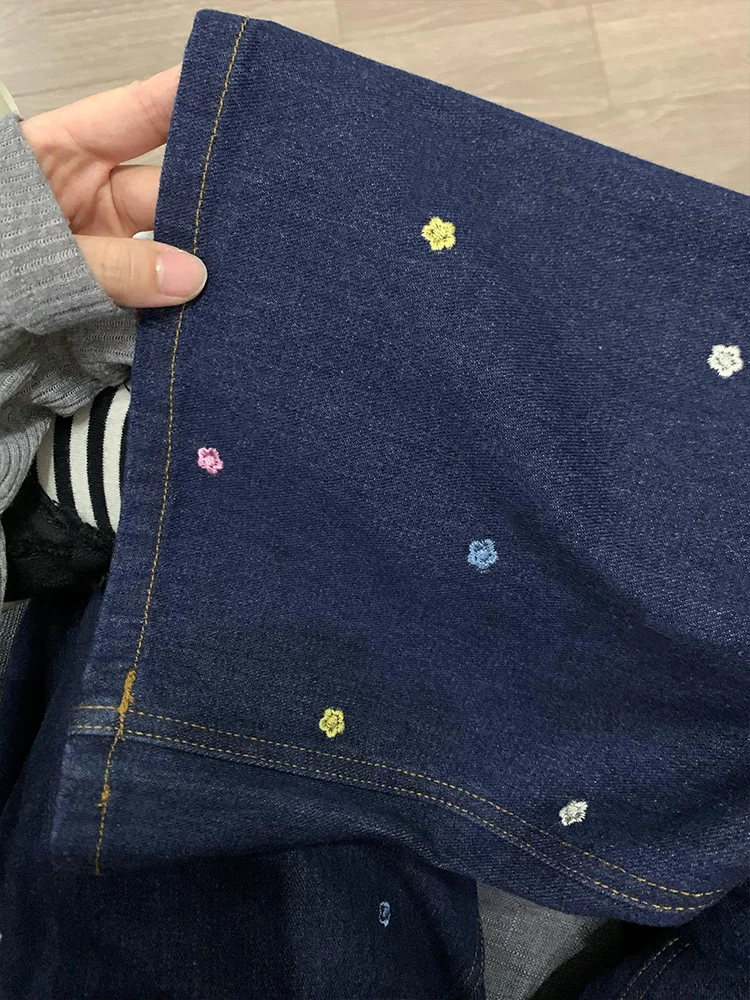 

Свободные женские джинсовые брюки с цветочной вышивкой и высокой талией, прямые свободные широкие джинсовые брюки, весна-осень, новый дизайн