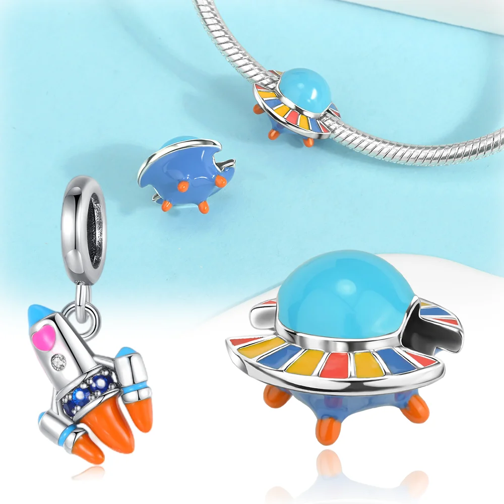 Charms Plata Plane UFO Travel Gift Silver Plated For Charms Silver Plated Original Bracelet for Jewelry Making