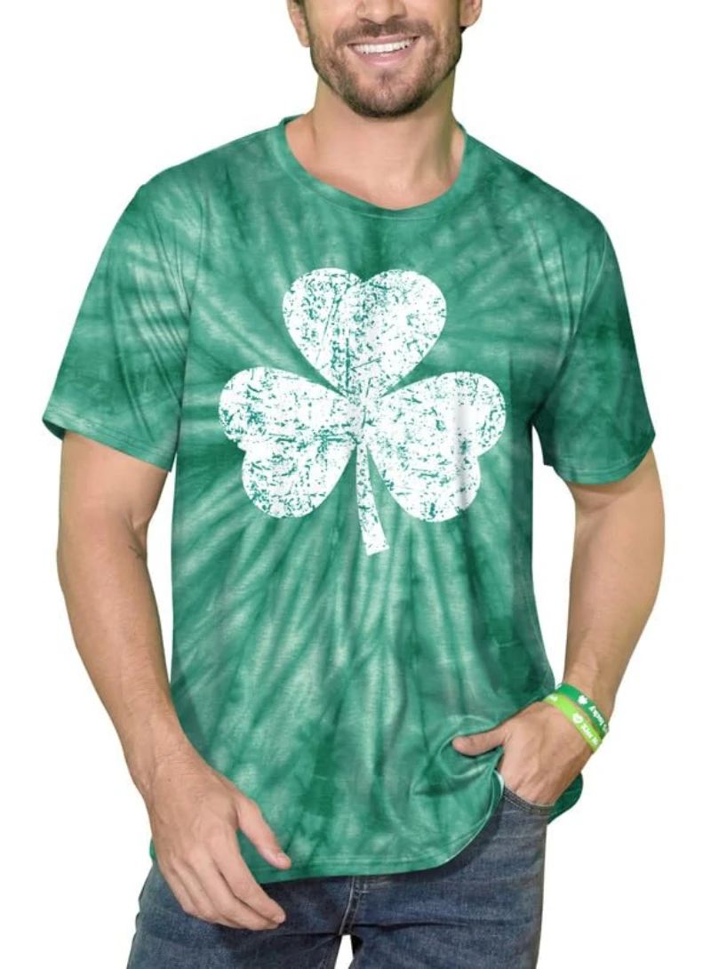 New Trendy Men St. Patricks Day T-Shirts 3D Printed Clover Graphic T Shirts Summer Casual Short Sleeve Oversized Couple Tees Top