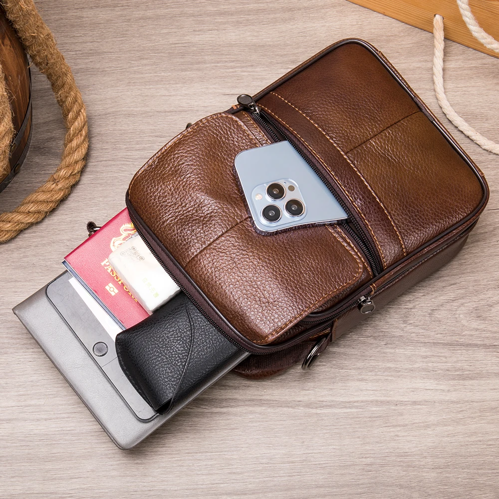 WESTAL Men's Crossbody Bag Handbag Casual Bag Clamshell Multi-Functional Leather Shoulder Bag Men's Cowhide Bag image 4