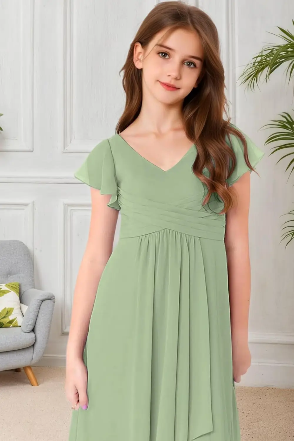 결혼식을 위한 라인 주니어 신부 들러리 드레스 쉬폰 반팔 플라워 걸 드레스 십대 파티 정장 가운