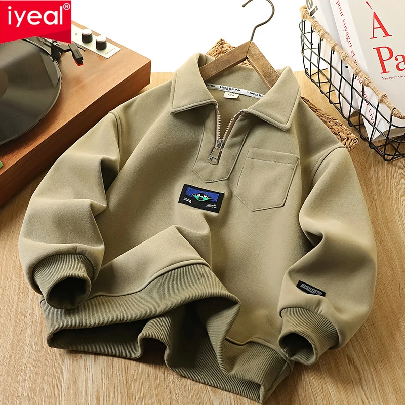 

IYEAL Boys' Sportswear 2025 Spring Autumn New Style Children's Half Zipper Collar Top Fashion Children's Long Sleeve Pullover