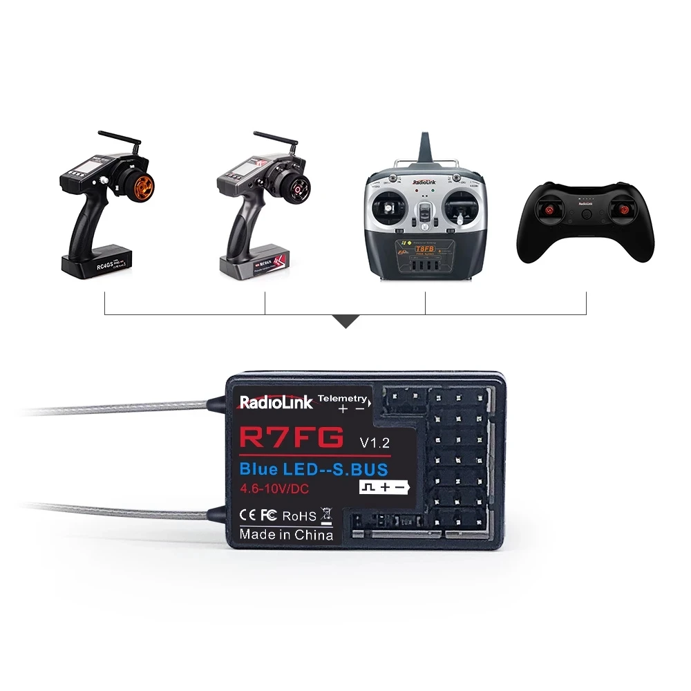 RadioLink R7FG 2.4GHz 7CH Dual Antenna Reciever High Voltage Integrated Gyro Version For Radiolinks RC6GS RC Transmitter