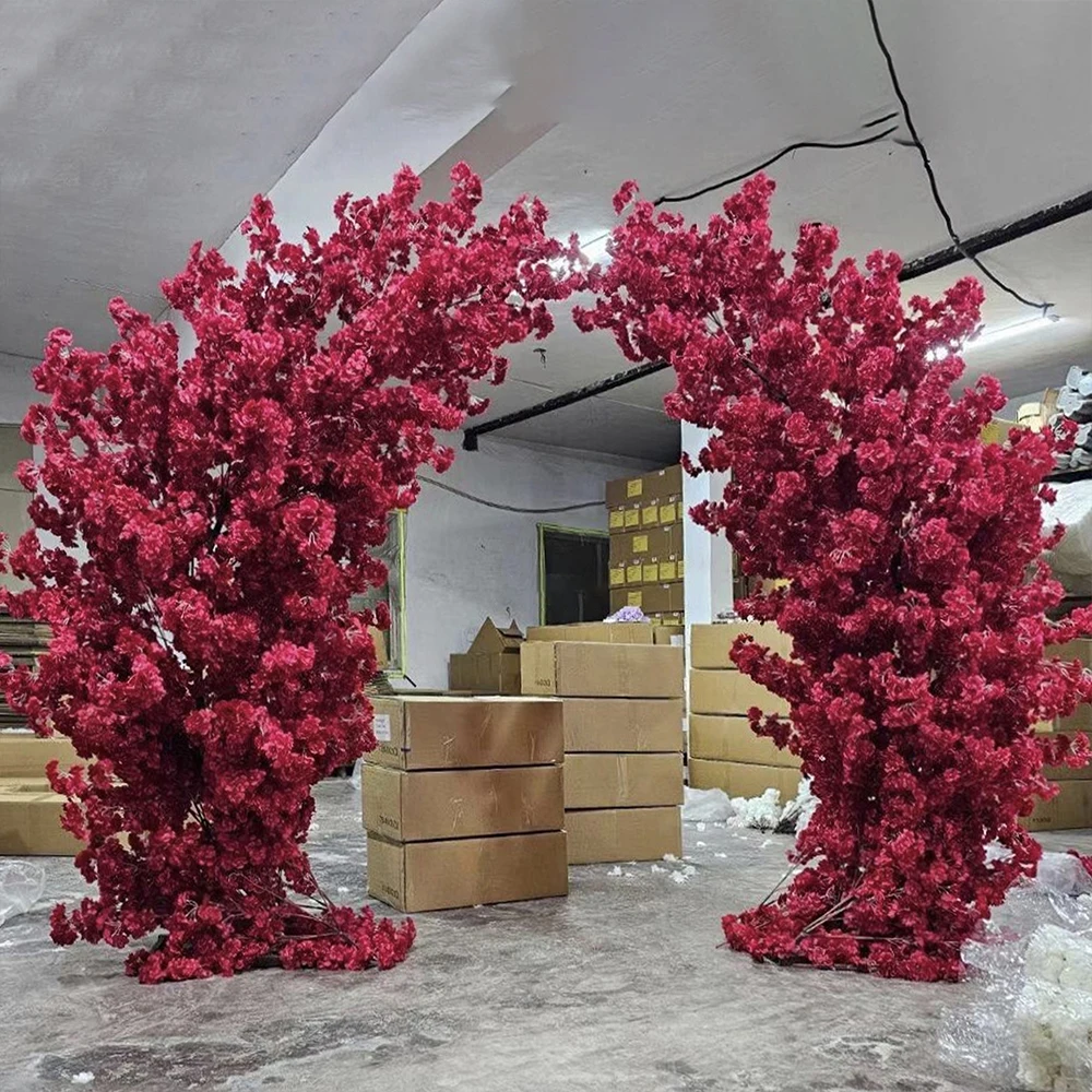 3M/2M Pink White Artificial Cherry Blossom Tree Arch Fiberglass Flower Stand Faux Floral Arbour Wedding Indoor Party Decoration image 3