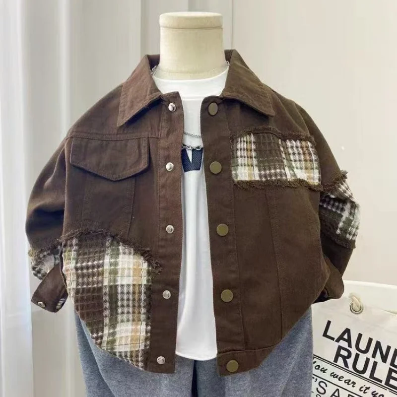 

Boys' Outerwear Spring and Autumn 2025 New Children's Jacket Collar Top Fashion Splicing Jacket for Middle and Small Children
