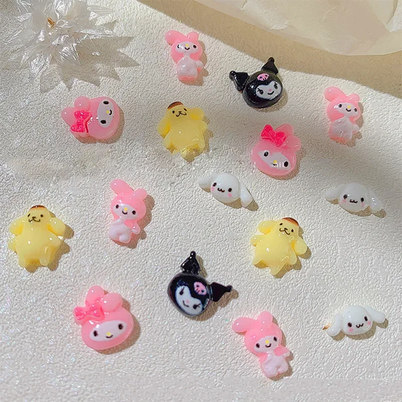 20pcs Cute Sanrio Nail Charms 2023 Fashion Hello Kitty Cinnamoroll Melody Kuromi Nail Art Kawaii Cartoon Anime Nail Accessories