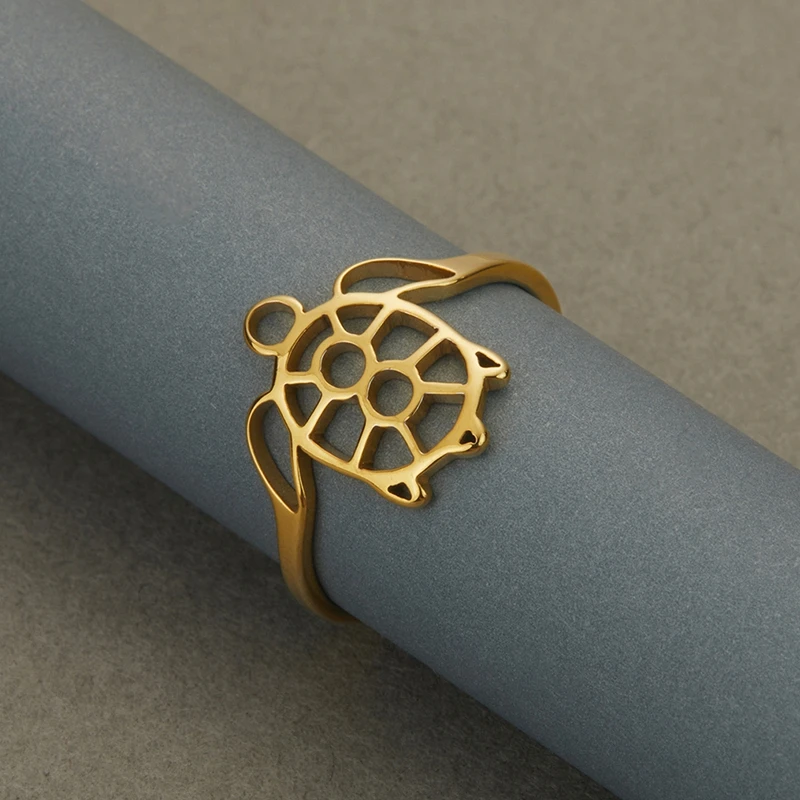 Kinitial Handmade Turtle Sea Animal Rings For Women Ocean Jewelry Lovely Tortoise Finger Ring Simple Party Jewelry Gift