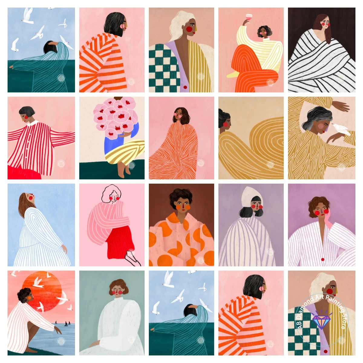 

Colorful minimalist female portrait AB diamond painting kit 5D DIY diamond embroidery handmade art gift crafts home decoration