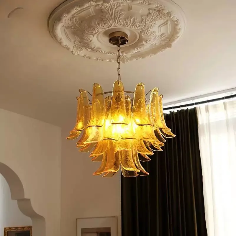 

American amber glass chandelier, E14 light source, max D100cm,3-colours light, suitable for living room, restaurant