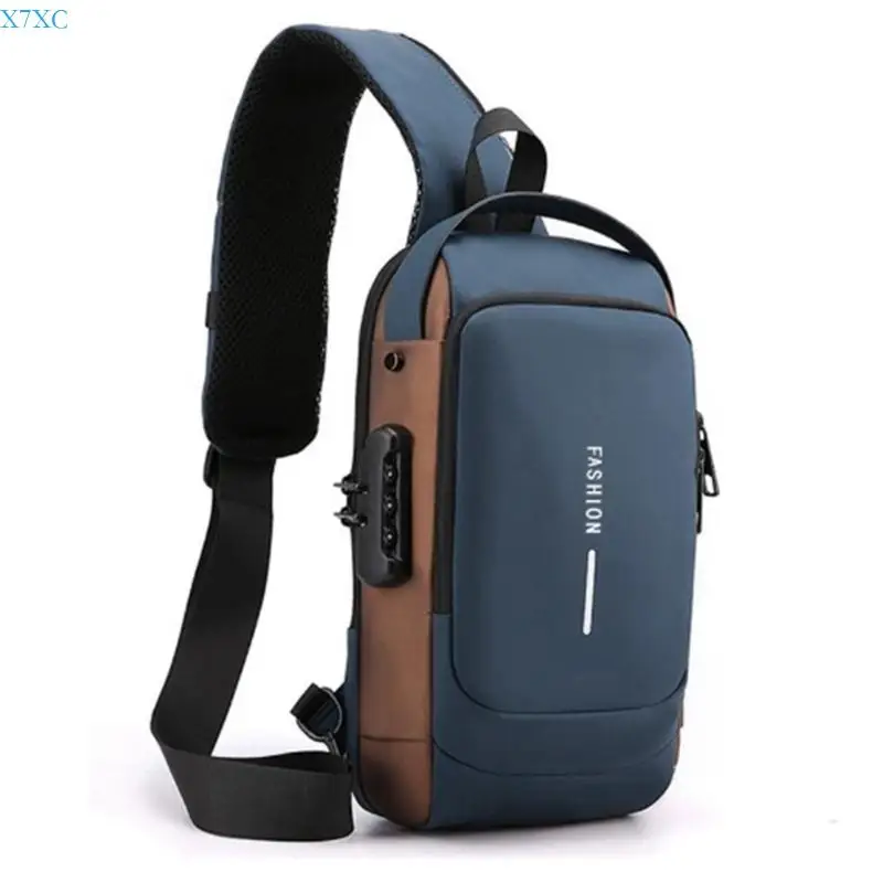 

X7XC Нагрудная сумка-слинг-сумка с USB-портом для зарядки и комбинированным замком Сумка на плечо для мужчин