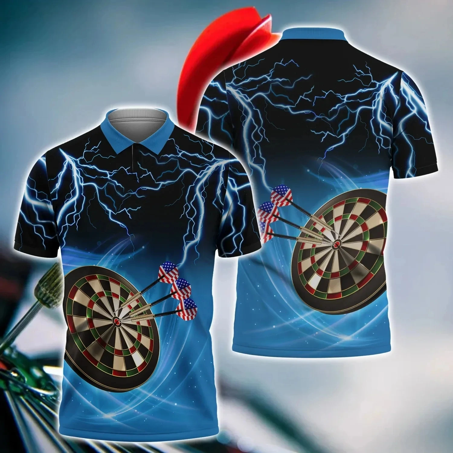 New custom name dart player 3D printed men's polo shirt unisex summer street casual sports short sleeved polo shirt top K004 image 3