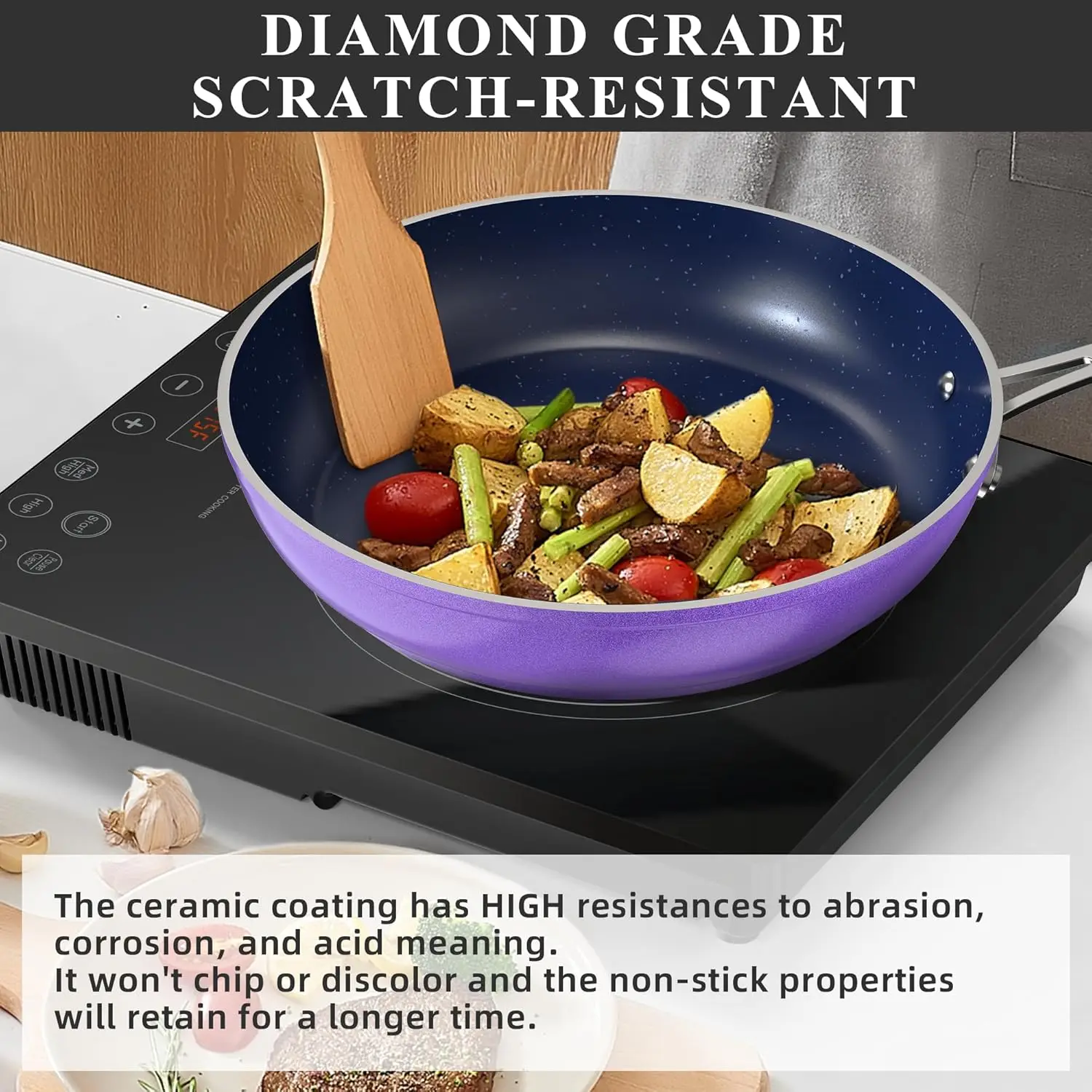 Nuwave Healthy Duralon Purple Ceramic Nonstick Cookware Set Diamond Infused Scratch-Resistant PFAS Free Dishwasher Oven Safe